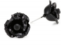 Betsey Johnson Black Glitter Flower Stud Earrings