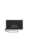 THE LOOKRemovable crossbody chainCompact rectangular shapeIntricate front crystal-accented buckleMagnetic snap flap closureOne inside open pocketInside logo detailTHE MEASUREMENTCrossbody chain, 23 drop6½W X 4½H X 2DTHE MATERIALCrystalsFabricFully linedORIGINMade in Italy