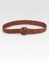 Woven leather comes together flawlessly with a smooth buckle for an unforgettable look.About 2 wideLeatherImported