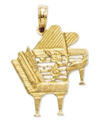 Fashion for your favorite pianist! This intricate charm features a detailed piano in 14k gold. Chain not included. Approximate length: 1 inch. Approximate width: 4/5 inch.