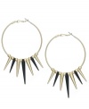 Get right to the point with this pair of hoop earrings from Bar III. Crafted from gold-tone mixed metal, the earrings feature black and gold-tone spikes to have you looking quite sharp. Approximate drop: 3 inches. Approximate diameter: 2 inches.