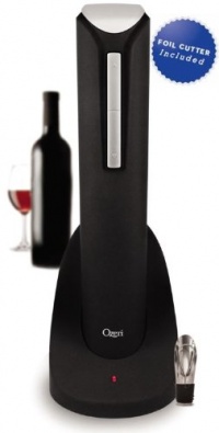 Ozeri Pro Electric Wine Bottle Opener with Wine Pourer, Stopper, Foil Cutter and Elegant Recharging Stand, in Rubberized Black