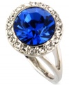 Beautiful in blue. This ring from Givenchy is crafted from silver-tone mixed metal and features glass crystal accents and a blue stone in the center for a stylish look. Size 7.