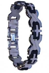 Dynamis bracelet, stainless steel/ silicone X-link w/ cross design