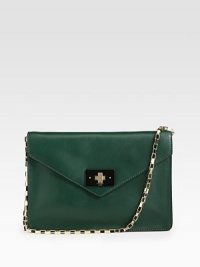 An envelope-inspired silhouette crafted of smooth leather, with a signature turn-lock and elegant chain strap. Chain shoulder strap, 11½ dropTurn-lock closureOne inside zip pocketTwo inside open pocketsCotton lining11¾W X 8H X 1DImported