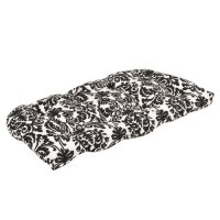 Pillow Perfect Indoor/Outdoor Black/Beige Damask Wicker Loveseat Cushion