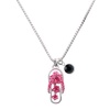 Hot Pink Open Plumeria Flower Flip Flop Charm Necklace with Jet Black Crystal Drop