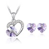 Contessa Bella Fancy Genuine 18k White Gold Plated Light Purple Lavender and Clear Swarovski Austrian Crystal Elements Beautiful Heart Charm Pendant Women Necklace and Earrings Set Elegant Silver Color Crystal Fashion Jewelry