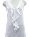 Michael Kors White Sateen Sequin Trim Ruffle Tank Top 14P