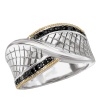 925 Silver, Black & White Diamond Twist Ring with 18k Gold Accents (0.12ctw)- Sizes 6-8