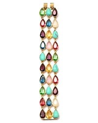 Take this season's high-voltage hues to your jewel box with this three-row teardrop bracelet from Lauren Ralph Lauren, accented by 14-karat gold plate and colorful gems.