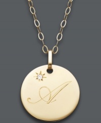 The perfect personalized present! Abby or Allison will be thrilled to open this thoughtful initial letter pendant. Crafted in 14k gold with a sparkling diamond accent. Approximate length: 16 inches + 2-inch extender. Approximate drop: 3/4 inch.