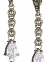 Judith Jack Sterling Silver with Marcasite and Cubic Zirconia Double Drop Earrings