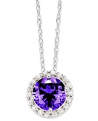 Add a splash of color to your look. B. Brilliant's pretty round-cut pendant features purple and clear cubic zirconias (2-1/5 ct. t.w.) set in sterling silver. Approximate length: 18 inches. Approximate drop: 1/3 inch.