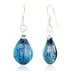 Sterling Silver Hand Blown Venetian Murano Glass Earrings Blue and Silver Drop Shaped Fashion Fashion Jewelry for Women, Teens, Girls