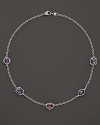 Featuring raspberry & purple crystal, pink corundum and black mother-of-pearl, Judith Ripka's multi stone necklace showcases a stunning array.