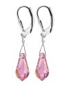 Sterling Silver Teardrop Pink Crystals Earrings Made with Swarovski Elements