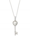 The key to romance. This adorable heart-shaped key pendant features a shimmery Mother of Pearl heart (7 mm) and sparkling diamond accents. Set in sterling silver. Approximate length: 18 inches. Approximate drop length: 1-1/4 inches. Approximate drop width: 1/4 inch.