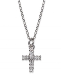 The perfect display of faith. B. Brilliant's twinkling cross pendant offers a design of round-cut cubic zirconias (1/10 ct. t.w.) in sterling silver. Approximate length: 18 inches + 3-inch extender. Approximate drop length: 1/2 inch. Approximate drop width: 3/8 inch.