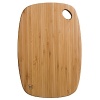 Totally Bamboo Small Bamboo Greenlite Utility Cutting Board. Designed with earth-friendly living in mind, the GreenLite series is crafted from organically cultivated bamboo and is free from formaldehyde based adhesives, dyes, or stains. This 3/8 thick board features innovative TriPly construction that withstands high temperature washings without compromising the durability or quality. Dishwasher safe.