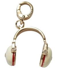 Get into the groove with this headset charm from Fossil. Crafted from gold-tone mixed metal, the charm features cream and red enamel, glass crystal details and a lobster-claw clip. Approximate length (charm): 7/8 inch; (clip) 1/2 inch.