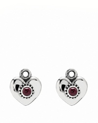 Cabochon-cut rhodolite stones gleams from the center of PANDORA's sterling silver heart charms. Add these sweet pieces to your french wire or hoop earrings for a customized, romantic look.