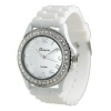 Geneva Platinum CZ Accented Silicon Link Watch, Large Face