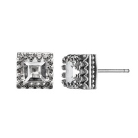 Sterling Silver 6mm Princess Cut White Topaz Stud Earrings