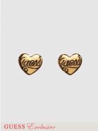 GUESS Puffy Script Heart Earrings, GOLD