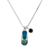 Tropical Blue Flip Flop with Palm Tree Charm Necklace with Jet Black Crystal Drop