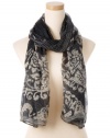 Theodora & Callum Womens Black Multi Graphic Lace Wearable Art Gauze Scarf - Black - One Size