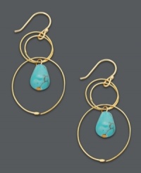 Classic style that transitions from office to evening. Studio Silver's contemporary chandelier earrings combine intricate interlocking circles and beaded accents in brilliant turquoise hues. Crafted from 18k gold over sterling silver. Approximate drop:1-1/2 inches.