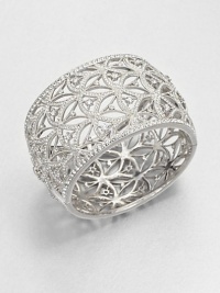 This extra wide bangle offers extra elegant dazzle in a graceful openwork pattern of pavé crystals.CrystalRhodium platingDiameter, about 2.25Hinged with tongue-and-groove claspImported