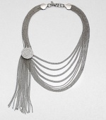 A sleek and unique design featuring delicate link chains in a multi-row style accented with a pavé stone embellishment and tassel. SilvertoneGlass stonesLength, about 20Tassel length, about 6Lobster clasp closureImported 