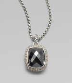 From the Noblesse Collection. A beautifully, faceted hematite stone surrounded by dazzling diamonds in sterling silver on a box chain. HematiteDiamonds, .3 tcwSterling silverLength, about 17Pendant size, about ½Lobster clasp closureImported 