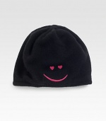 A cozy knit topper featuring an embroidered smiley face.Wool/Rayon/Nylon/CashmereOne size fits mostDry cleanImported