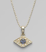 The iconic symbol of protection, in 14k yellow gold with black and white pavé diamonds and blue sapphires, on a yellow gold ball chain. Diamonds, 0.07 tcw Sapphires 14k yellow gold Chain length, about 16 Pendant length, about ½ Lobster clasp Imported