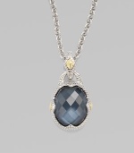 From the Contempo Collection. Faceted blue quartz and hematite doublet oval pendant hangs from a sterling silver link chain. Blue quartz Hematite 18K yellow gold Sterling silver Length, about 17 Lobster clasp closure Imported 