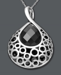 Elegant by design. This standout pendant features a circular filigree design that highlights a faceted onyx gemstone (12 mm x 14 mm). Set in sterling silver. Approximate length: 18 inches. Approximate drop: 1-1/2 inches.