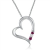 Three- Stone Ruby and Diamond Heart Pendant-Necklace set in Sterling Silver 18 inch