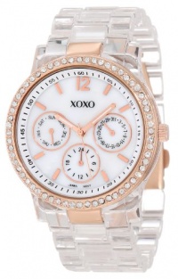 XOXO Women's XO5528 Clear Bracelet with Rhinestones on Rose Gold Case Watch