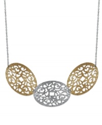 Leave an artistic impression. Beautiful filigree ovals adorn Giani Bernini's pretty, cut-out necklace. Crafted in sterling silver and 24k gold over sterling silver. Approximate length: 17-3/4 inches. Approximate drop width: 3-1/2 inches. Approximate drop length: 1 inch.