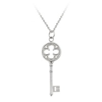 Sterling Silver and Diamond-Accent Key Pendant Necklace with Rolo Chain, 18