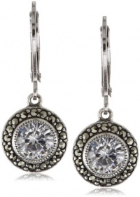 Judith Jack Sterling Silver Cubic Zirconia with Marcasite Pave Drop Earrings