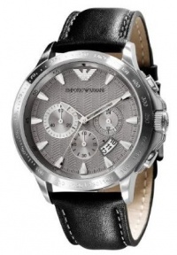 Emporio Armani Quartz, Gunmetal Gray Dial with Black Leather Band - Men's Watch AR0635