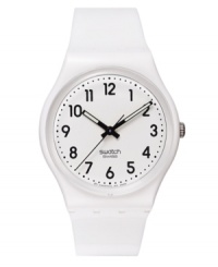 With the look of freshly fallen snow, this pure white Swatch watch from the Just White collection lends a spotless look.