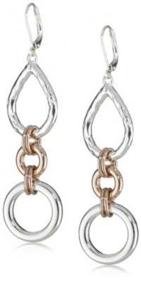 T Tahari Silver and Rose Gold Link Drop Earrings