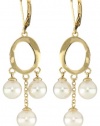 Majorica 7/8mm White 3 Pearls Circle Vermeil Drop Earrings