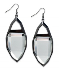 Walk the edge with Bar III. Teardrop silhouettes get to the point on these crystal drop earrings. Crafted in hematite tone mixed metal. Approximate drop: 2-1/2 inches.