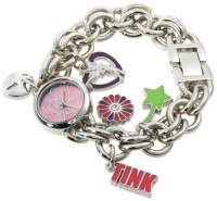 Disney Women's TK2022 Tinkerbell Pink Sunray Dial Charm Bracelet Watch